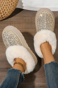 Online Dear-Lover Sequin Plush Lined Thick Sole Snow Boots Gold