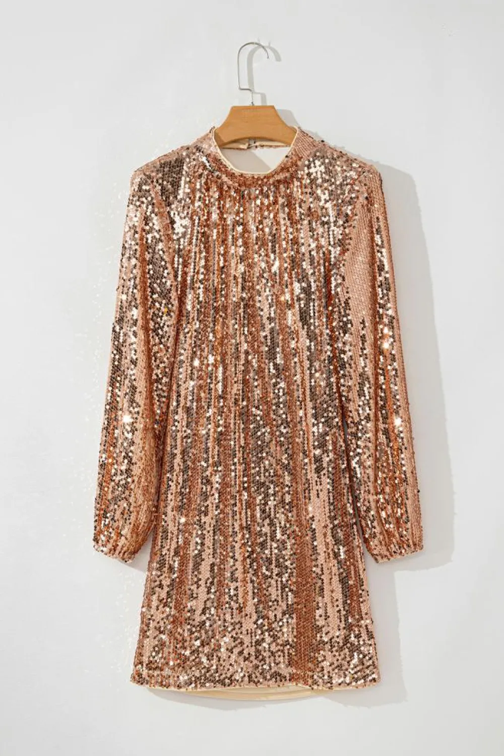 Discount Dear-Lover Sequined Long Sleeve Cutout Back Mini Dress Gold
