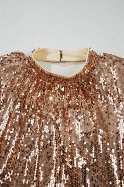 Discount Dear-Lover Sequined Long Sleeve Cutout Back Mini Dress Gold