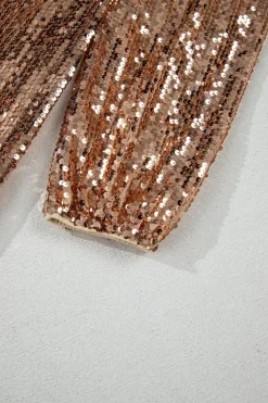 Discount Dear-Lover Sequined Long Sleeve Cutout Back Mini Dress Gold