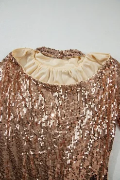 Discount Dear-Lover Sequined Long Sleeve Cutout Back Mini Dress Gold