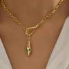 Hot Dear-Lover Snake Design Rhinestone Decor Plated Chain Necklace Gold