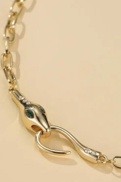 Hot Dear-Lover Snake Design Rhinestone Decor Plated Chain Necklace Gold