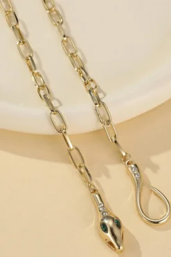 Hot Dear-Lover Snake Design Rhinestone Decor Plated Chain Necklace Gold