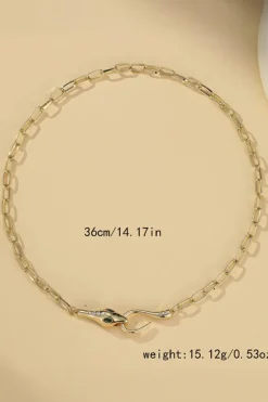Hot Dear-Lover Snake Design Rhinestone Decor Plated Chain Necklace Gold