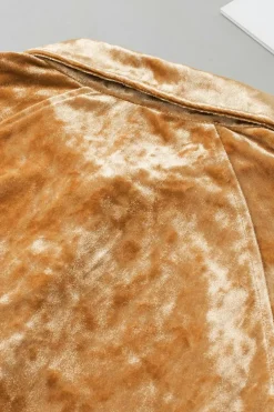 Hot Dear-Lover Solid Color Button Up Loose Fit Velvet Shirt Gold