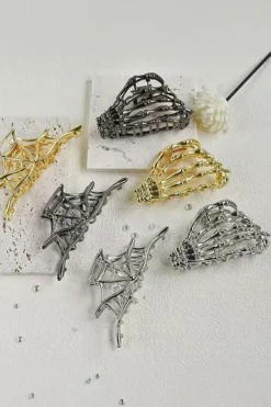 Hot Dear-Lover Spider Web Shape Plated Halloween Hair Clip Gold