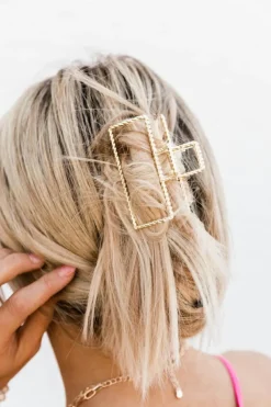 Fashion Dear-Lover Square Hair Claw Clip Gold