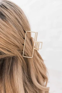 Fashion Dear-Lover Square Hair Claw Clip Gold