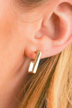 Clearance Dear-Lover Square Hook Plated Alloy Stud Earrings Gold
