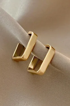 Clearance Dear-Lover Square Hook Plated Alloy Stud Earrings Gold