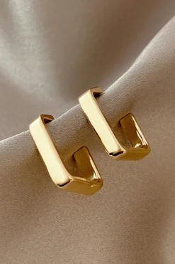 Clearance Dear-Lover Square Hook Plated Alloy Stud Earrings Gold
