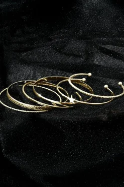 New Dear-Lover Star Decor Plated Alloy 6pcs Bangle Bracelet Gold