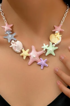 Clearance Dear-Lover Starfish Seashell Pearl Adjustable Chain Necklace Gold