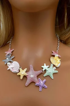 Clearance Dear-Lover Starfish Seashell Pearl Adjustable Chain Necklace Gold