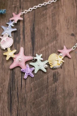 Clearance Dear-Lover Starfish Seashell Pearl Adjustable Chain Necklace Gold
