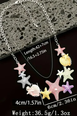 Clearance Dear-Lover Starfish Seashell Pearl Adjustable Chain Necklace Gold