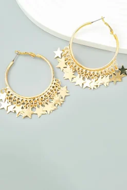 Clearance Dear-Lover Stars Charms Plate Alloy Hoop Earrings Gold
