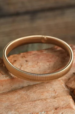 Clearance Dear-Lover Stretchy Plated Metal Wide Bangle Gold