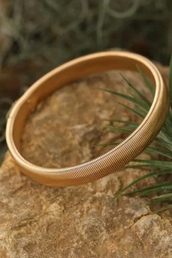 Clearance Dear-Lover Stretchy Plated Metal Wide Bangle Gold