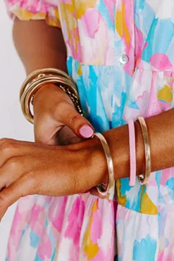 Clearance Dear-Lover Stretchy Plated Metal Wide Bangle Gold
