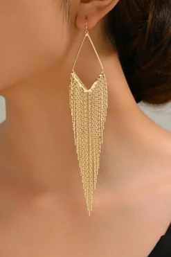 Online Dear-Lover Tassel Long Chain Dangle Earrings Gold