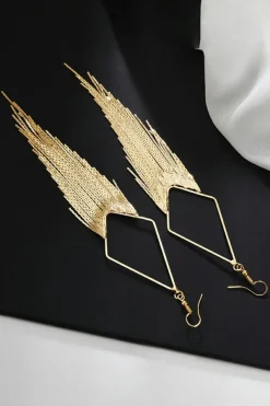 Online Dear-Lover Tassel Long Chain Dangle Earrings Gold