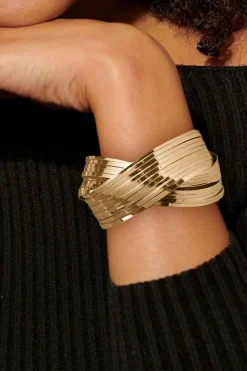 Outlet Dear-Lover Textured Crossover Metal Cuff Bracelet Gold