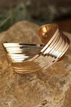 Outlet Dear-Lover Textured Crossover Metal Cuff Bracelet Gold