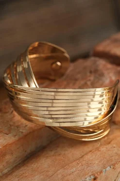 Outlet Dear-Lover Textured Crossover Metal Cuff Bracelet Gold