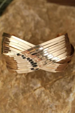 Outlet Dear-Lover Textured Crossover Metal Cuff Bracelet Gold