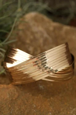 Outlet Dear-Lover Textured Crossover Metal Cuff Bracelet Gold