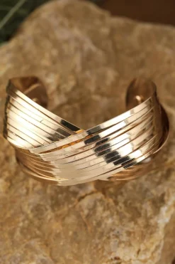 Outlet Dear-Lover Textured Crossover Metal Cuff Bracelet Gold