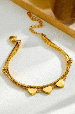 Hot Dear-Lover Triple Heart Double Layer Adjustable Chain Bracelet Gold