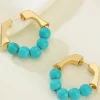 Clearance Dear-Lover Turquoise Bead Plated Alloy Hook Earrings Gold