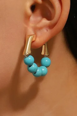 Clearance Dear-Lover Turquoise Bead Plated Alloy Hook Earrings Gold