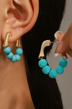 Clearance Dear-Lover Turquoise Bead Plated Alloy Hook Earrings Gold