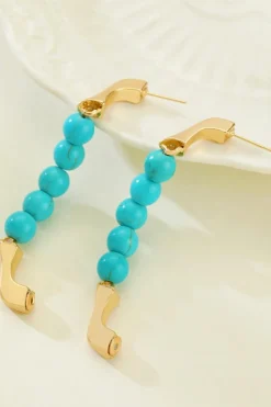 Clearance Dear-Lover Turquoise Bead Plated Alloy Hook Earrings Gold
