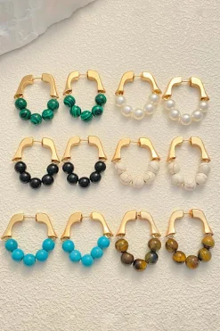 Clearance Dear-Lover Turquoise Bead Plated Alloy Hook Earrings Gold