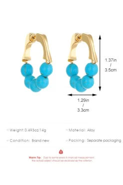 Clearance Dear-Lover Turquoise Bead Plated Alloy Hook Earrings Gold