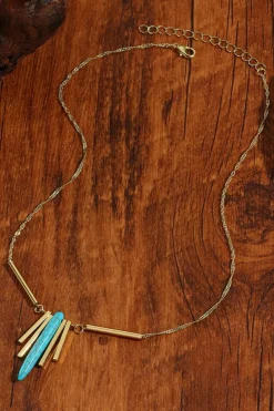 Clearance Dear-Lover Turquoise Metal Bars Chain Necklace Gold