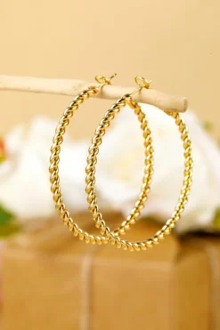 Outlet Dear-Lover Twisted Detail Plated Alloy Large Hoop Earrings Gold