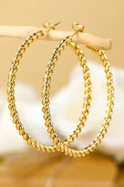Outlet Dear-Lover Twisted Detail Plated Alloy Large Hoop Earrings Gold