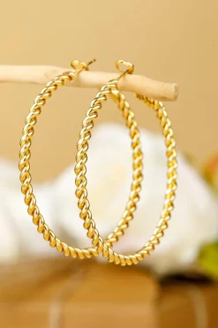 Outlet Dear-Lover Twisted Detail Plated Alloy Large Hoop Earrings Gold