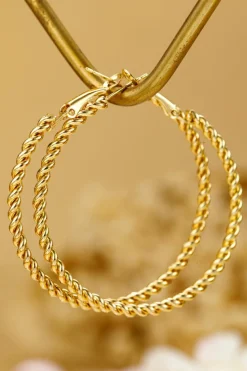 Outlet Dear-Lover Twisted Detail Plated Alloy Large Hoop Earrings Gold