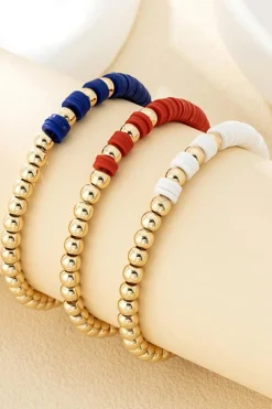 Online Dear-Lover US Flag Theme Beaded Triple Layer Bracelets Gold