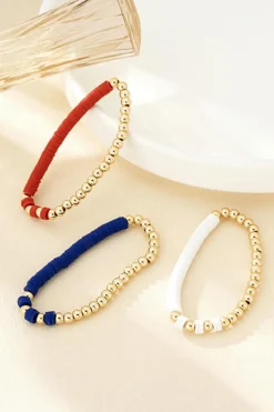 Online Dear-Lover US Flag Theme Beaded Triple Layer Bracelets Gold