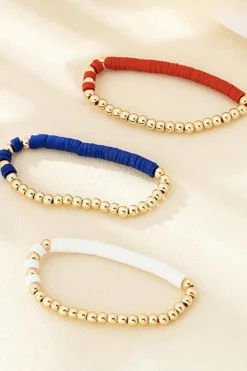 Online Dear-Lover US Flag Theme Beaded Triple Layer Bracelets Gold