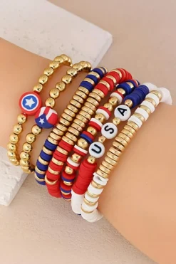 New Dear-Lover USA Multi Beading Layered Bracelet Gold