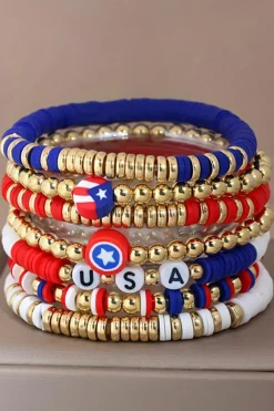 New Dear-Lover USA Multi Beading Layered Bracelet Gold
